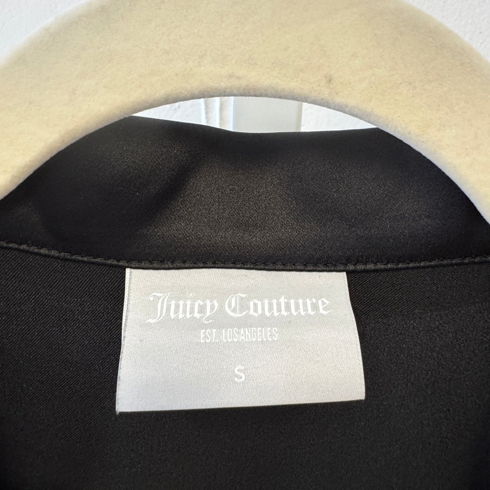 Juicy Couture Black Satin Feather Trim Pajama Top Rhinestone JC Logo Mens Small - Picture 7 of 12